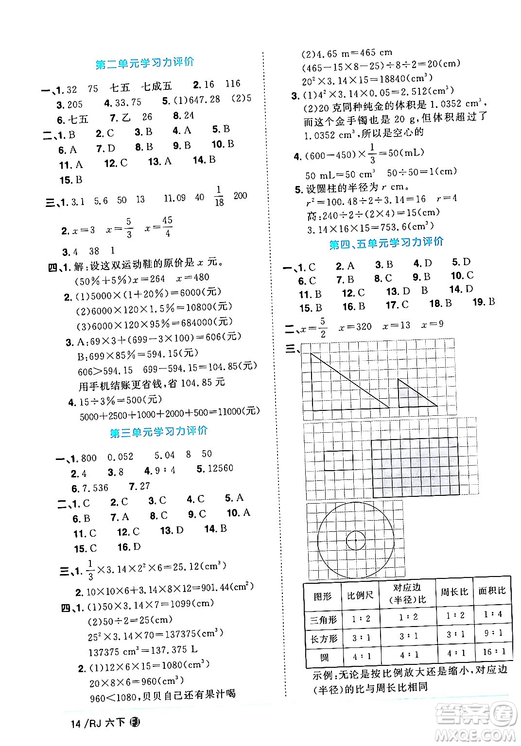 福建少年兒童出版社2024年春陽(yáng)光同學(xué)課時(shí)優(yōu)化作業(yè)六年級(jí)數(shù)學(xué)下冊(cè)人教版福建專版答案