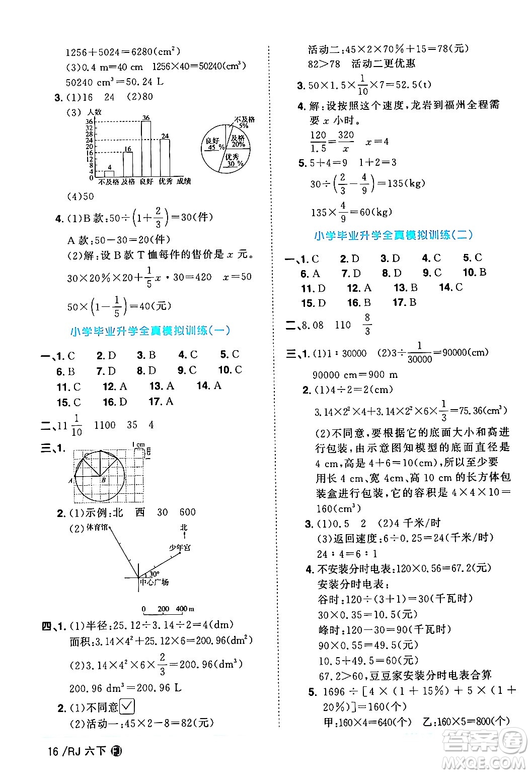 福建少年兒童出版社2024年春陽(yáng)光同學(xué)課時(shí)優(yōu)化作業(yè)六年級(jí)數(shù)學(xué)下冊(cè)人教版福建專版答案