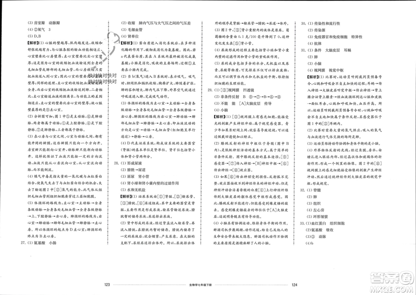 山東科學技術(shù)出版社2024年春同步練習冊配套單元檢測卷七年級生物下冊通用版參考答案