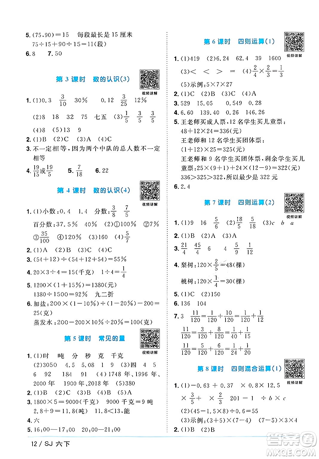 江西教育出版社2024年春陽光同學(xué)課時(shí)優(yōu)化作業(yè)六年級數(shù)學(xué)下冊蘇教版答案