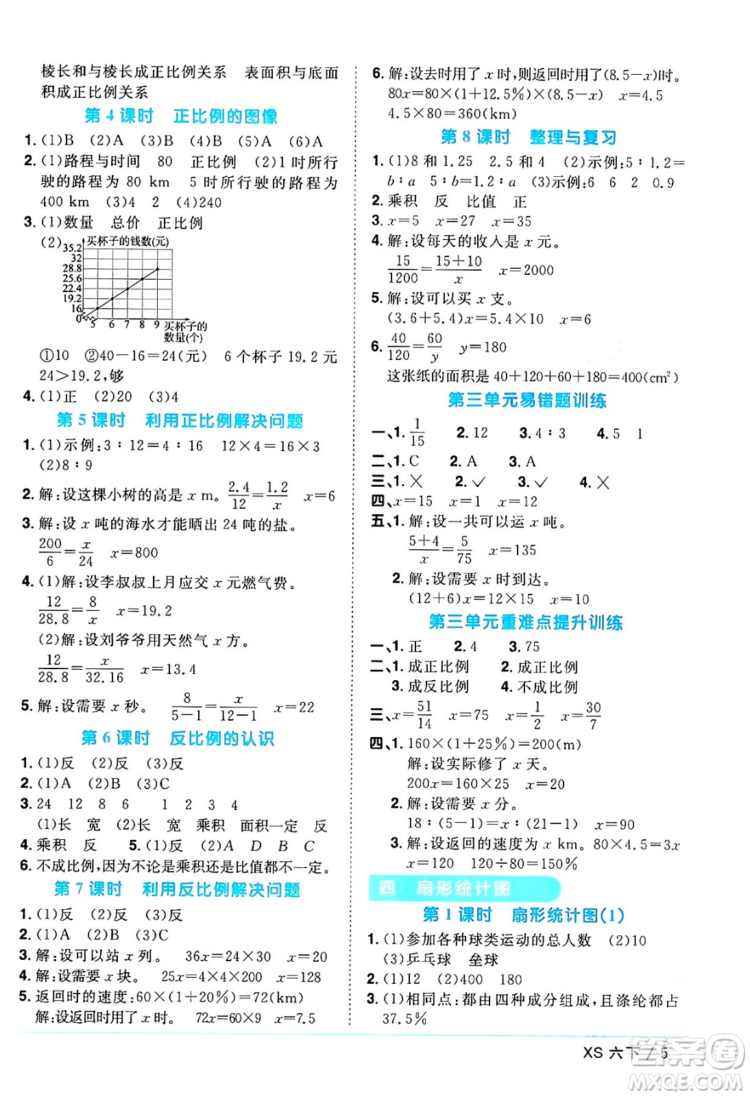 江西教育出版社2024年春陽光同學(xué)課時優(yōu)化作業(yè)六年級數(shù)學(xué)下冊西師版答案