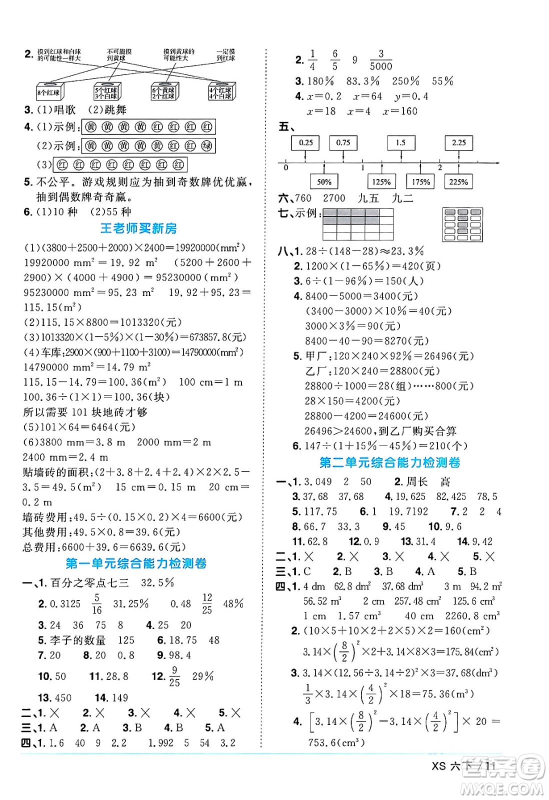 江西教育出版社2024年春陽光同學(xué)課時優(yōu)化作業(yè)六年級數(shù)學(xué)下冊西師版答案
