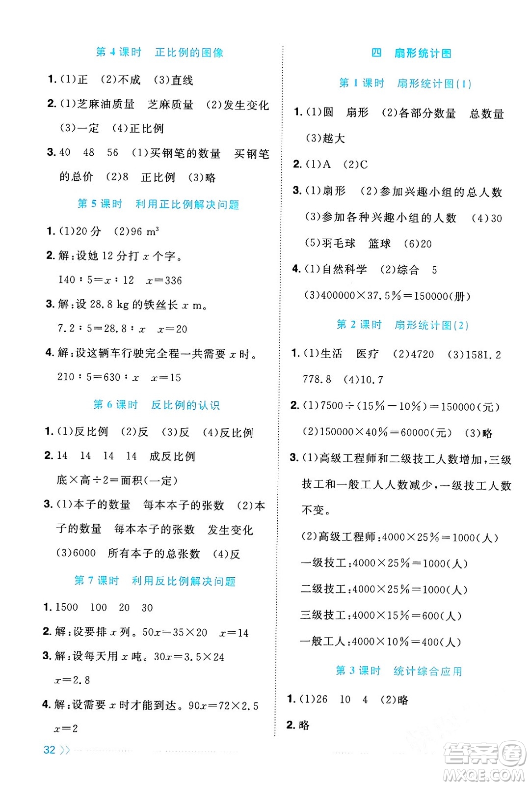 江西教育出版社2024年春陽光同學(xué)課時優(yōu)化作業(yè)六年級數(shù)學(xué)下冊西師版答案