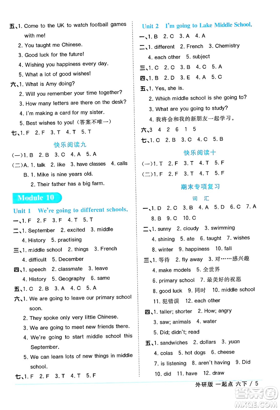 江西教育出版社2024年春陽光同學(xué)課時(shí)優(yōu)化作業(yè)六年級(jí)英語下冊(cè)外研版一起點(diǎn)答案