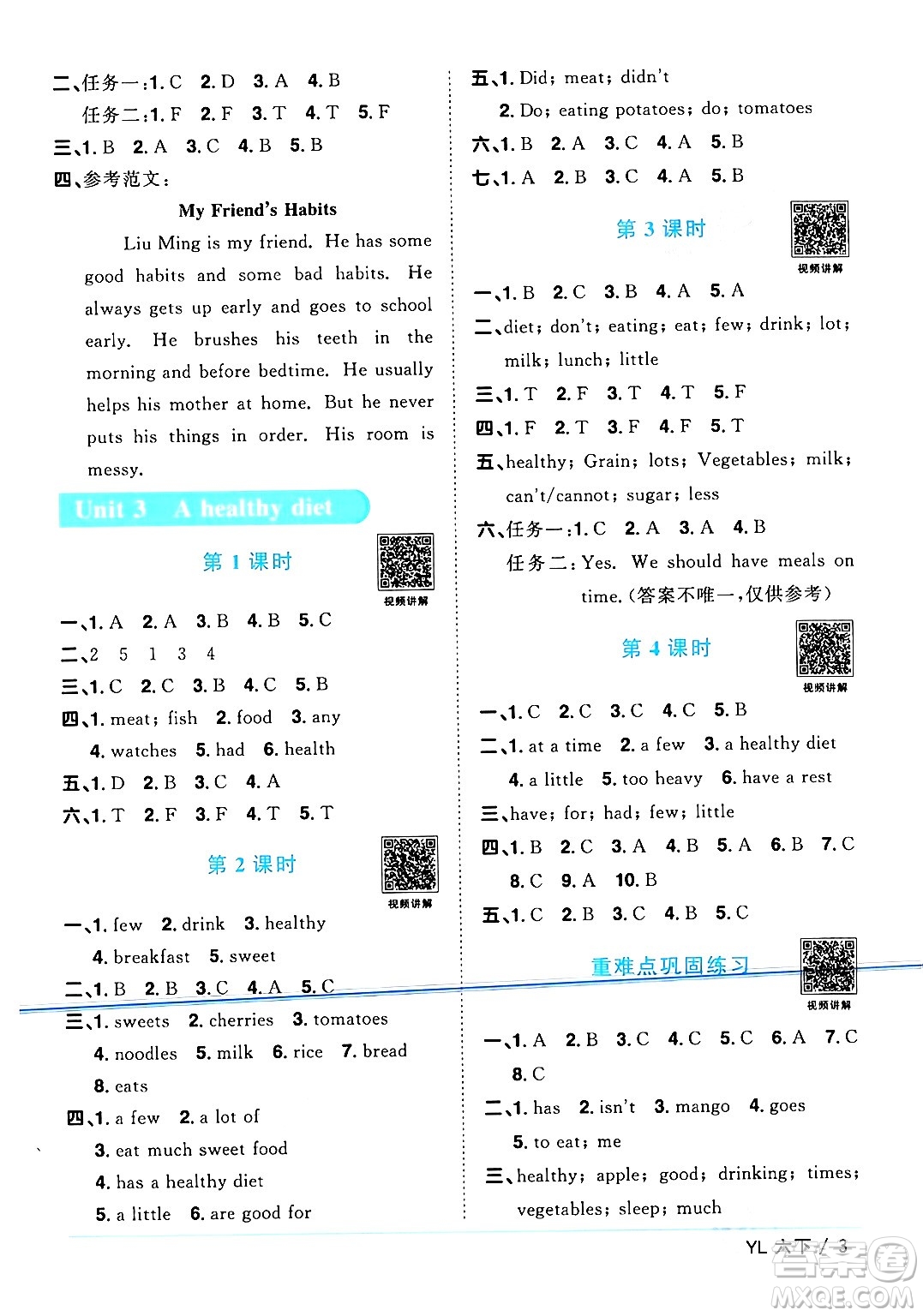 江西教育出版社2024年春陽光同學(xué)課時(shí)優(yōu)化作業(yè)六年級英語下冊譯林版江蘇專版答案