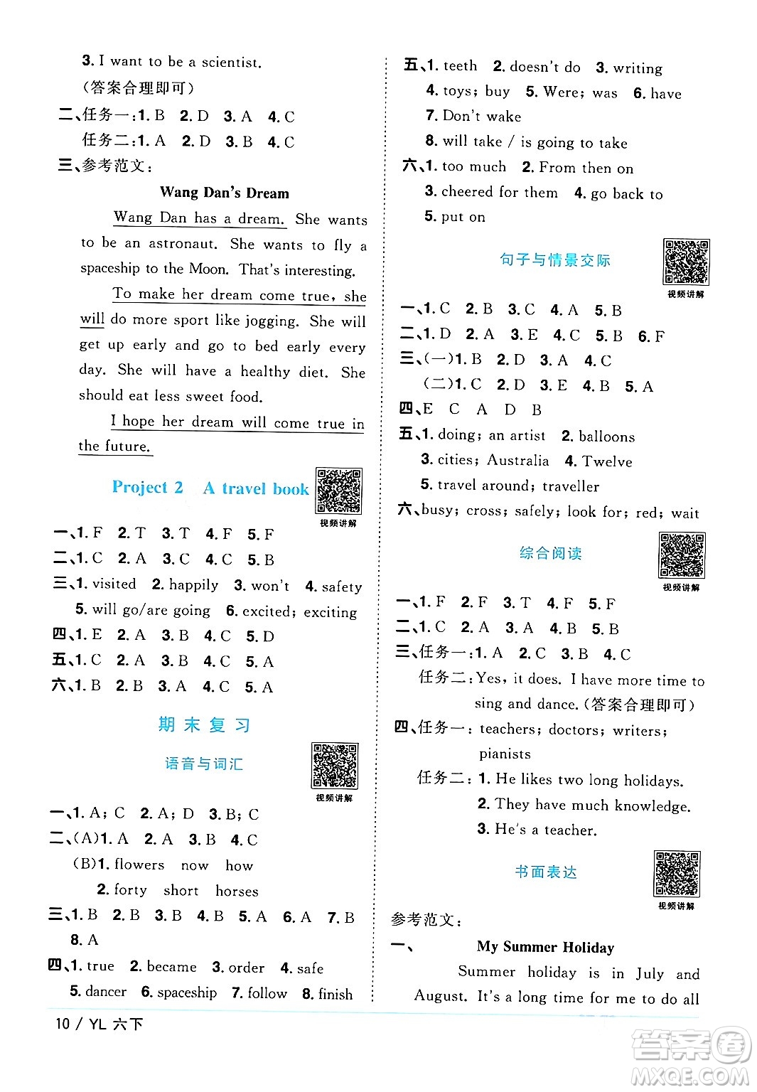 江西教育出版社2024年春陽光同學(xué)課時(shí)優(yōu)化作業(yè)六年級英語下冊譯林版江蘇專版答案
