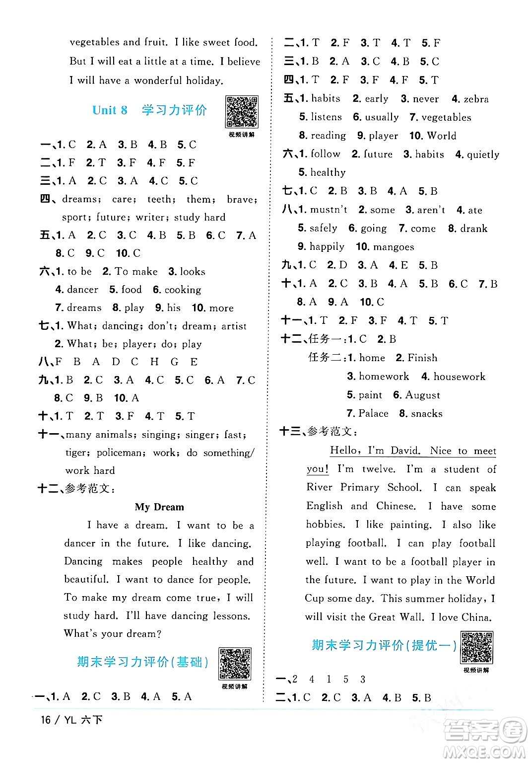 江西教育出版社2024年春陽光同學(xué)課時(shí)優(yōu)化作業(yè)六年級英語下冊譯林版江蘇專版答案