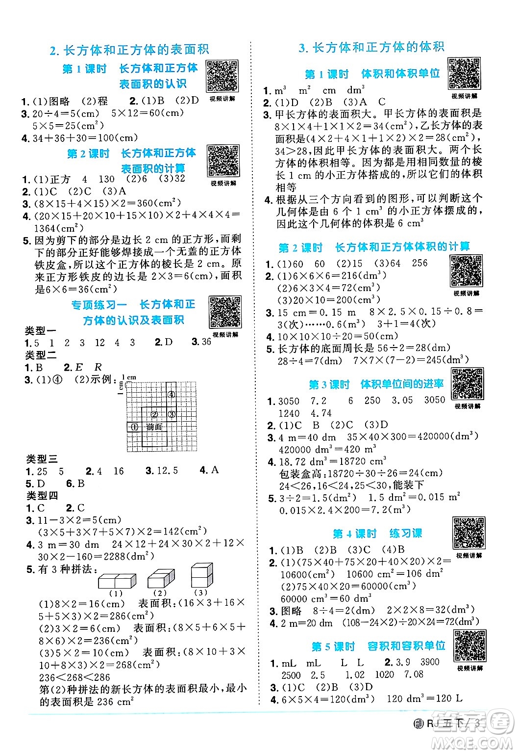 福建少年兒童出版社2024年春陽(yáng)光同學(xué)課時(shí)優(yōu)化作業(yè)五年級(jí)數(shù)學(xué)下冊(cè)人教版福建專(zhuān)版答案