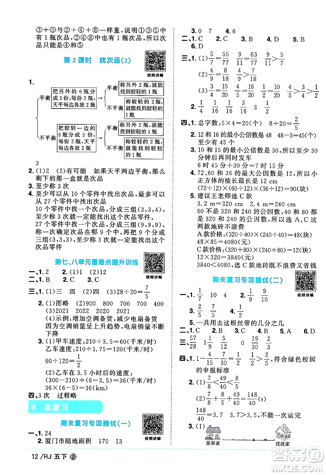 福建少年兒童出版社2024年春陽(yáng)光同學(xué)課時(shí)優(yōu)化作業(yè)五年級(jí)數(shù)學(xué)下冊(cè)人教版福建專(zhuān)版答案