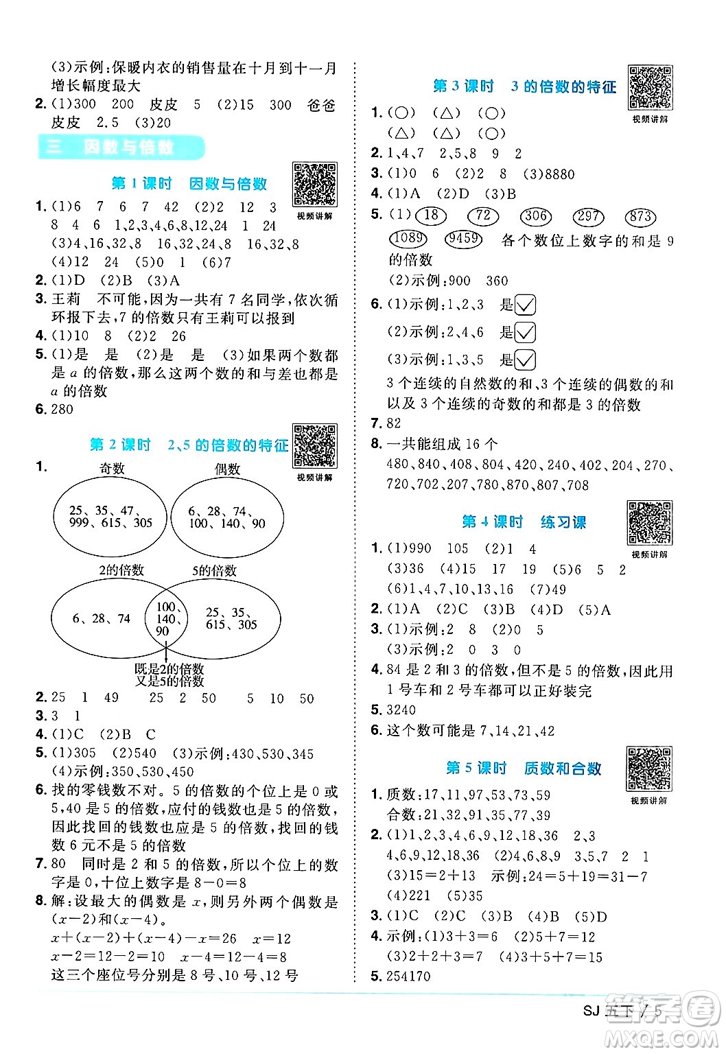 江西教育出版社2024年春陽(yáng)光同學(xué)課時(shí)優(yōu)化作業(yè)五年級(jí)數(shù)學(xué)下冊(cè)蘇教版答案