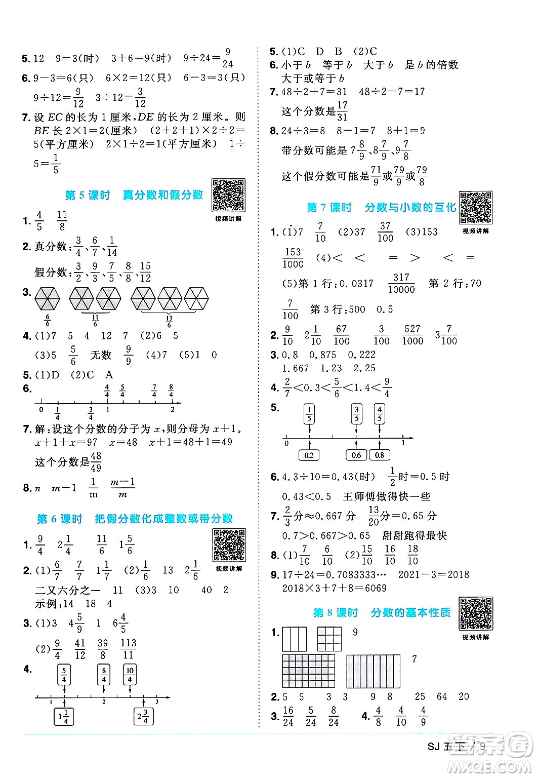 江西教育出版社2024年春陽(yáng)光同學(xué)課時(shí)優(yōu)化作業(yè)五年級(jí)數(shù)學(xué)下冊(cè)蘇教版答案