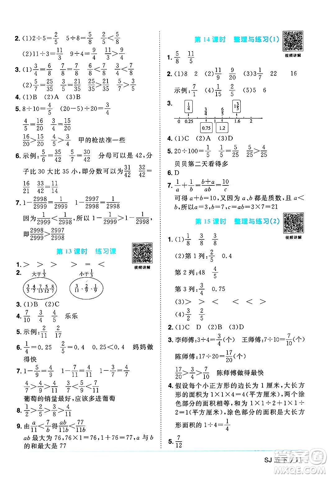江西教育出版社2024年春陽(yáng)光同學(xué)課時(shí)優(yōu)化作業(yè)五年級(jí)數(shù)學(xué)下冊(cè)蘇教版答案