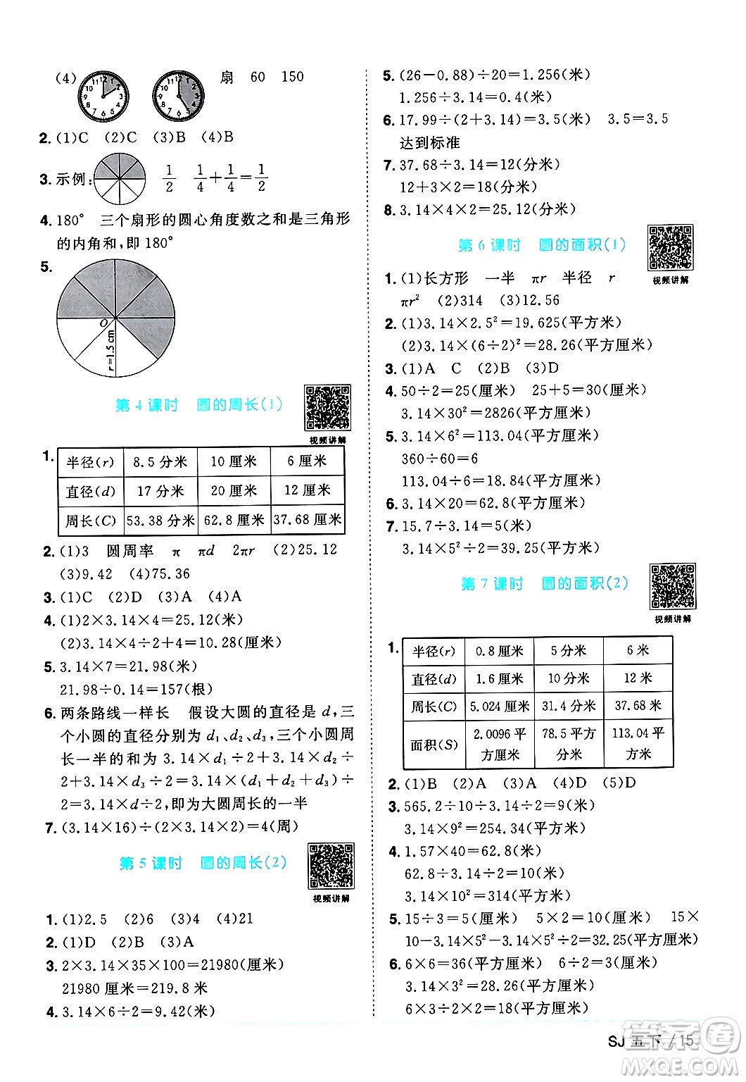 江西教育出版社2024年春陽(yáng)光同學(xué)課時(shí)優(yōu)化作業(yè)五年級(jí)數(shù)學(xué)下冊(cè)蘇教版答案