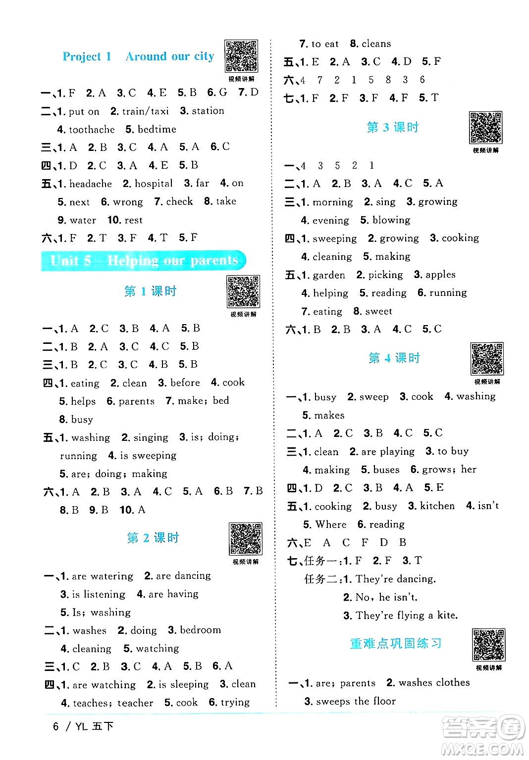 江西教育出版社2024年春陽光同學(xué)課時(shí)優(yōu)化作業(yè)五年級英語下冊譯林版江蘇專版答案
