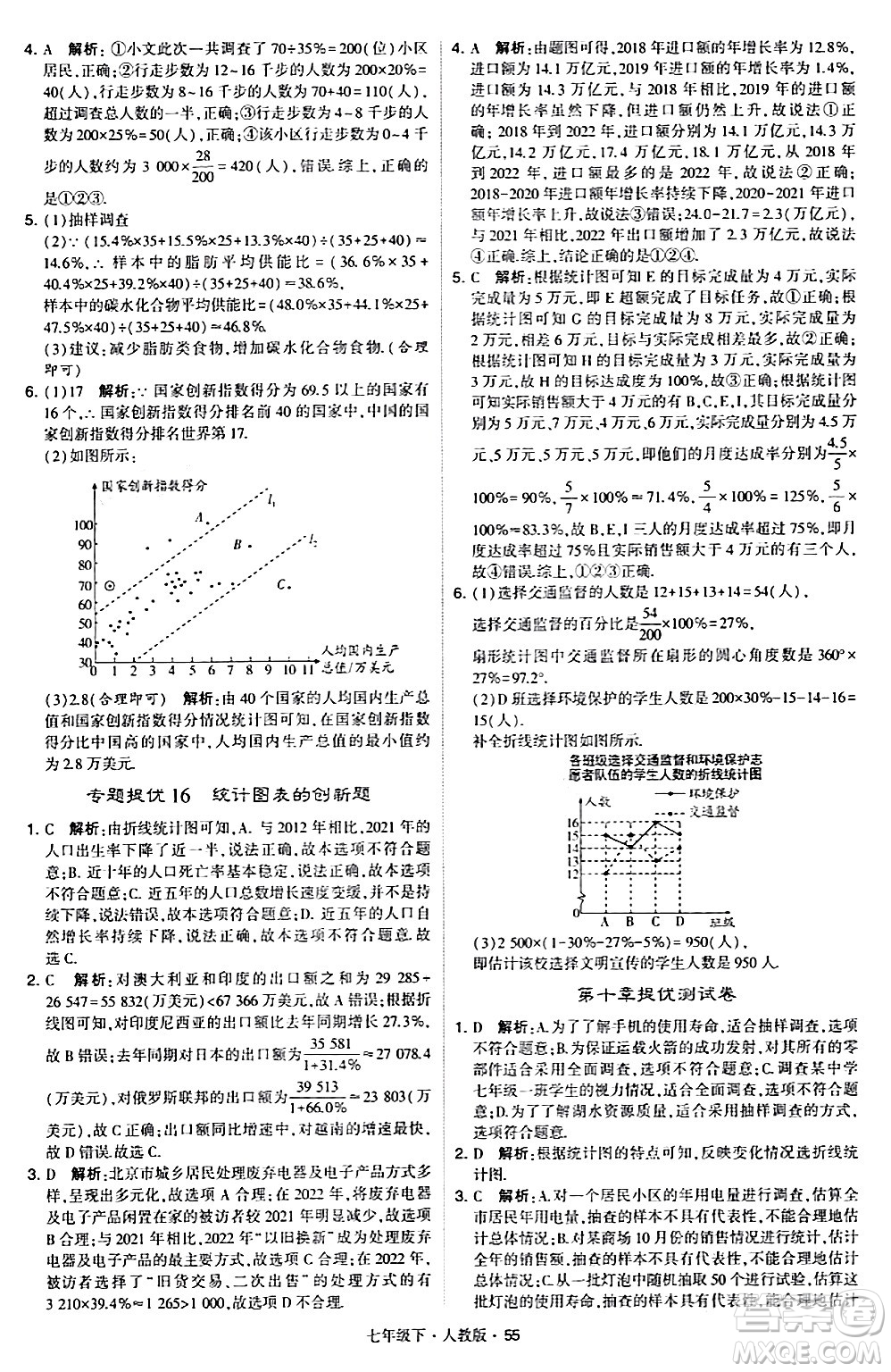 甘肅少年兒童出版社2024年春學(xué)霸題中題七年級數(shù)學(xué)下冊人教版答案