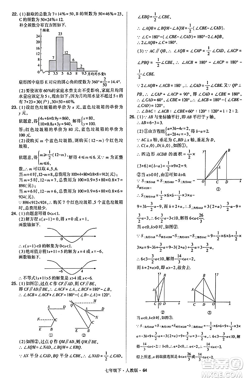 甘肅少年兒童出版社2024年春學(xué)霸題中題七年級數(shù)學(xué)下冊人教版答案