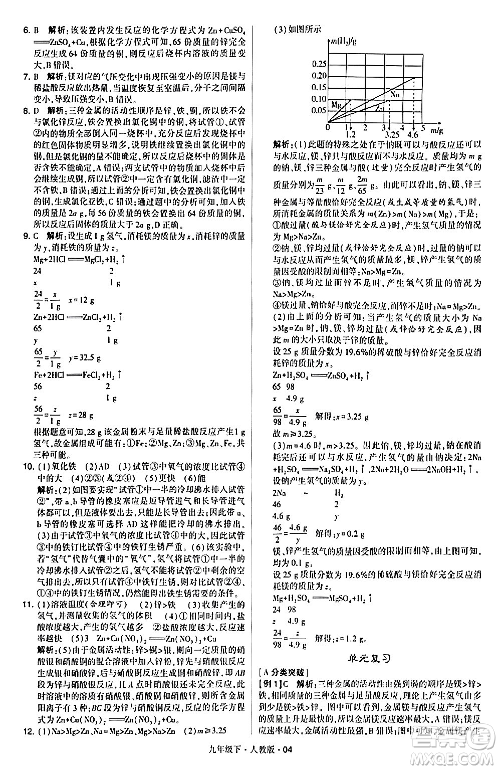 甘肅少年兒童出版社2024年春學(xué)霸題中題九年級(jí)化學(xué)下冊人教版答案