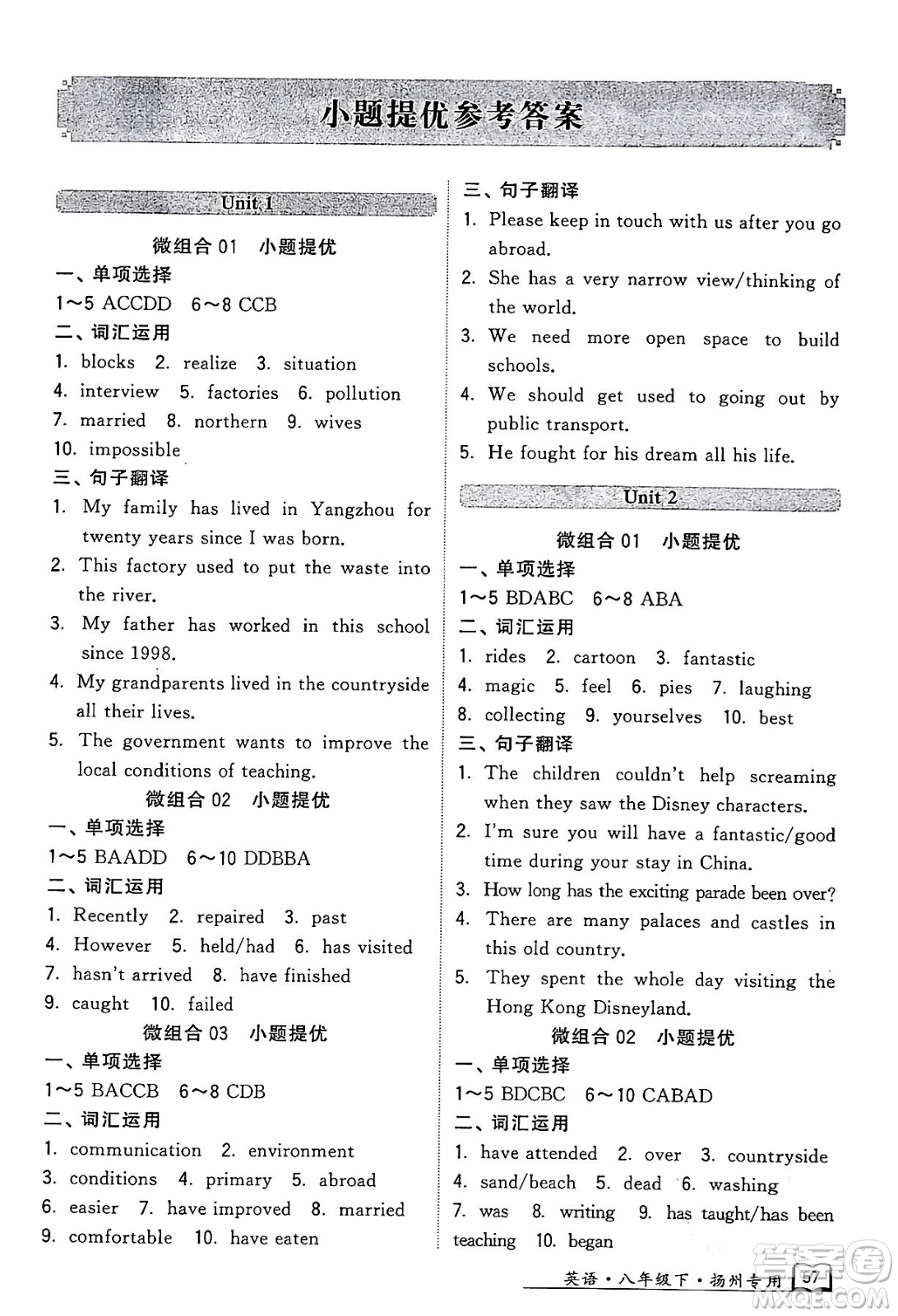 河海大學(xué)出版社2024年春經(jīng)綸學(xué)典學(xué)霸組合訓(xùn)練八年級(jí)英語(yǔ)下冊(cè)揚(yáng)州專(zhuān)版答案