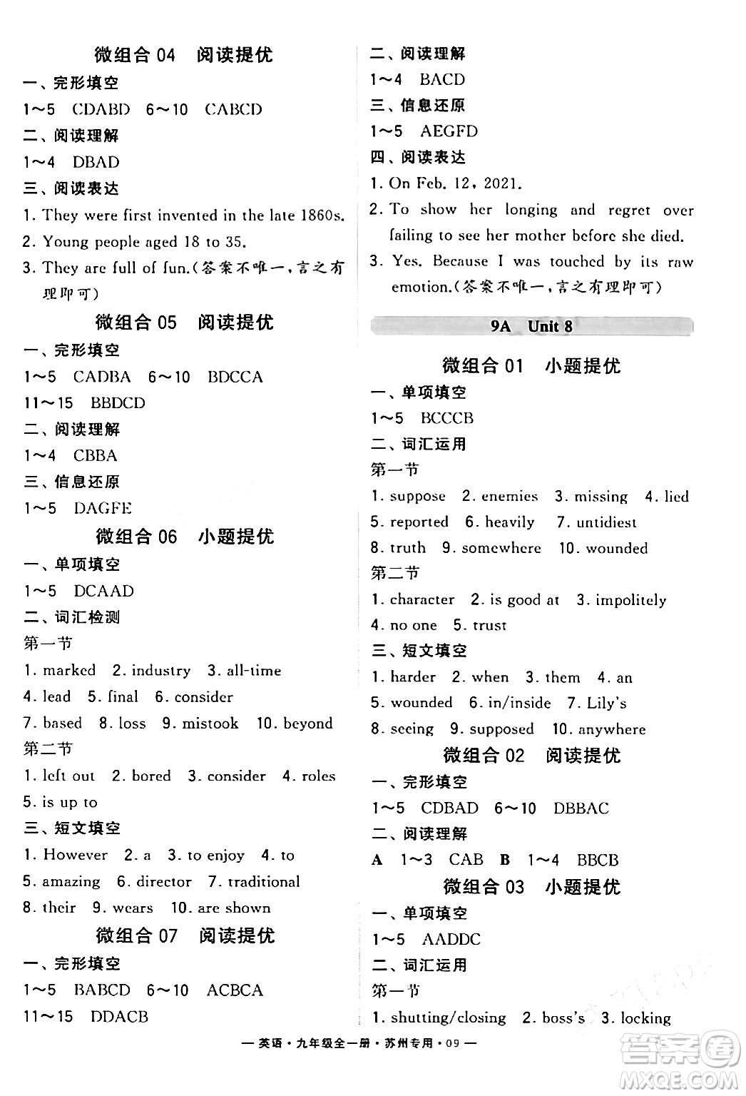 河海大學(xué)出版社2024年春經(jīng)綸學(xué)典學(xué)霸組合訓(xùn)練九年級英語下冊蘇州專版答案