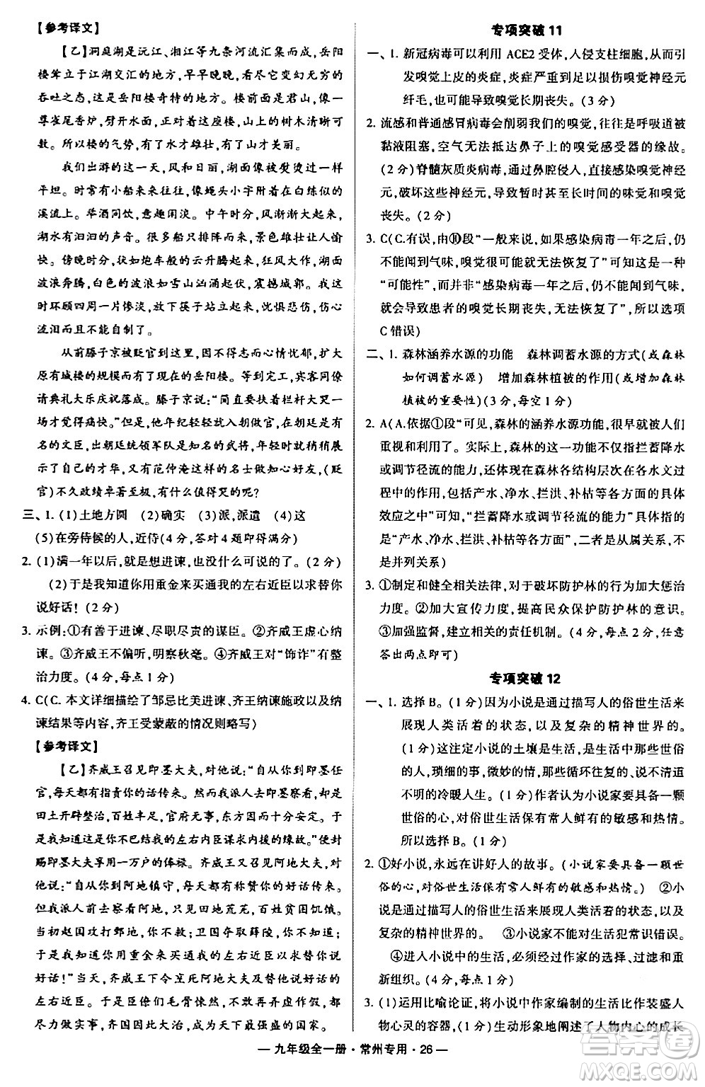 河海大學出版社2024年春經綸學典學霸組合訓練九年級語文下冊常州專版答案