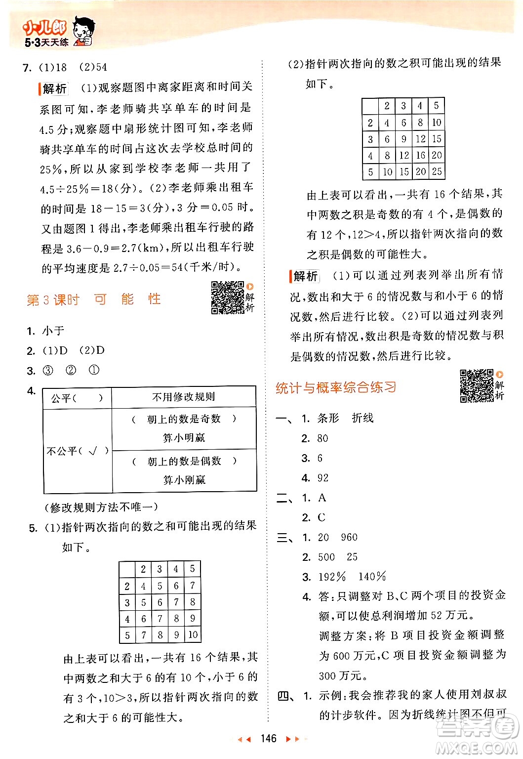 教育科學出版社2024年春53天天練六年級數(shù)學下冊北師大版答案