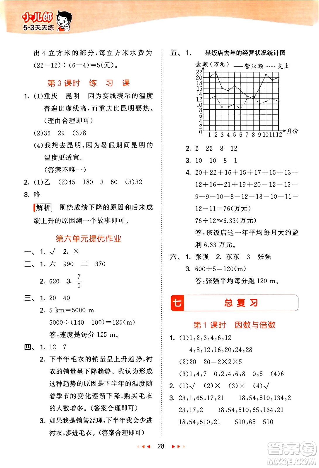 地質出版社2024年春53天天練五年級數學下冊西師版答案