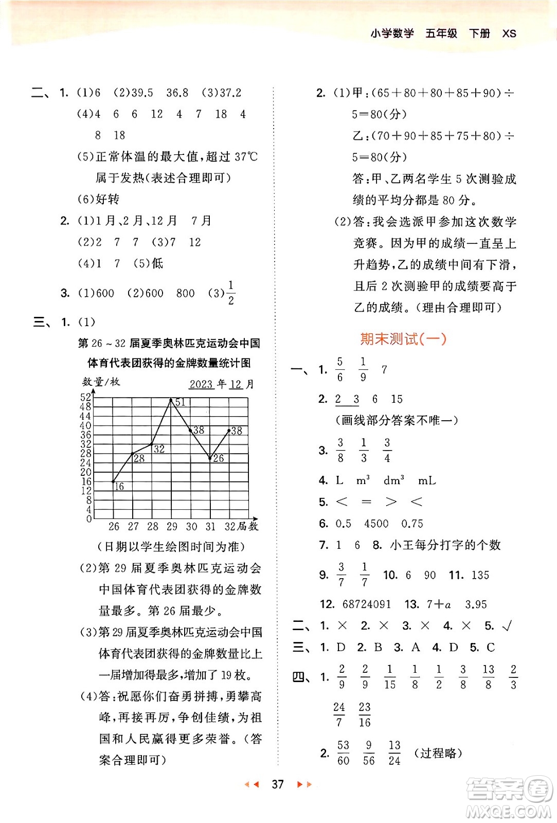 地質出版社2024年春53天天練五年級數學下冊西師版答案