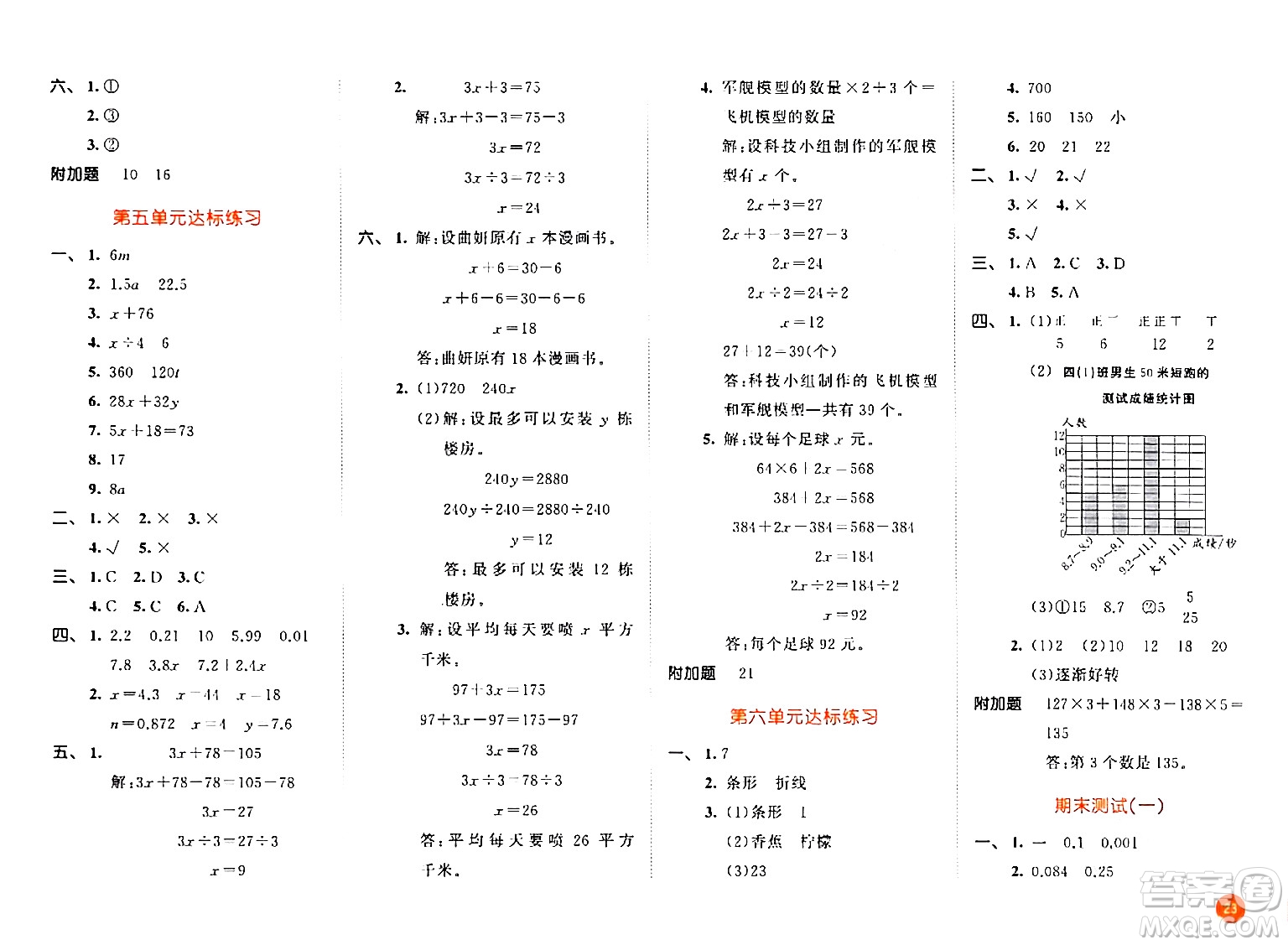 教育科學(xué)出版社2024年春53天天練四年級數(shù)學(xué)下冊北師大版答案