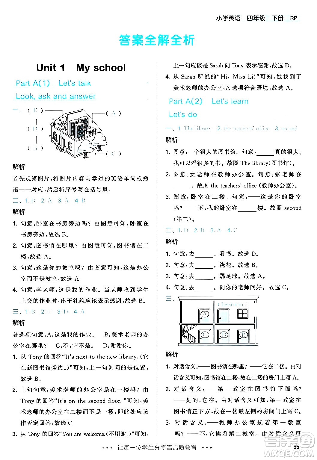 教育科學(xué)出版社2024年春53天天練四年級英語下冊人教PEP版答案