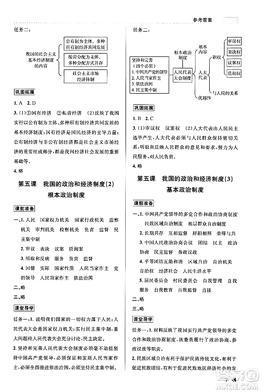 浙江人民出版社2024年春課時特訓(xùn)八年級道德與法治下冊通用版答案