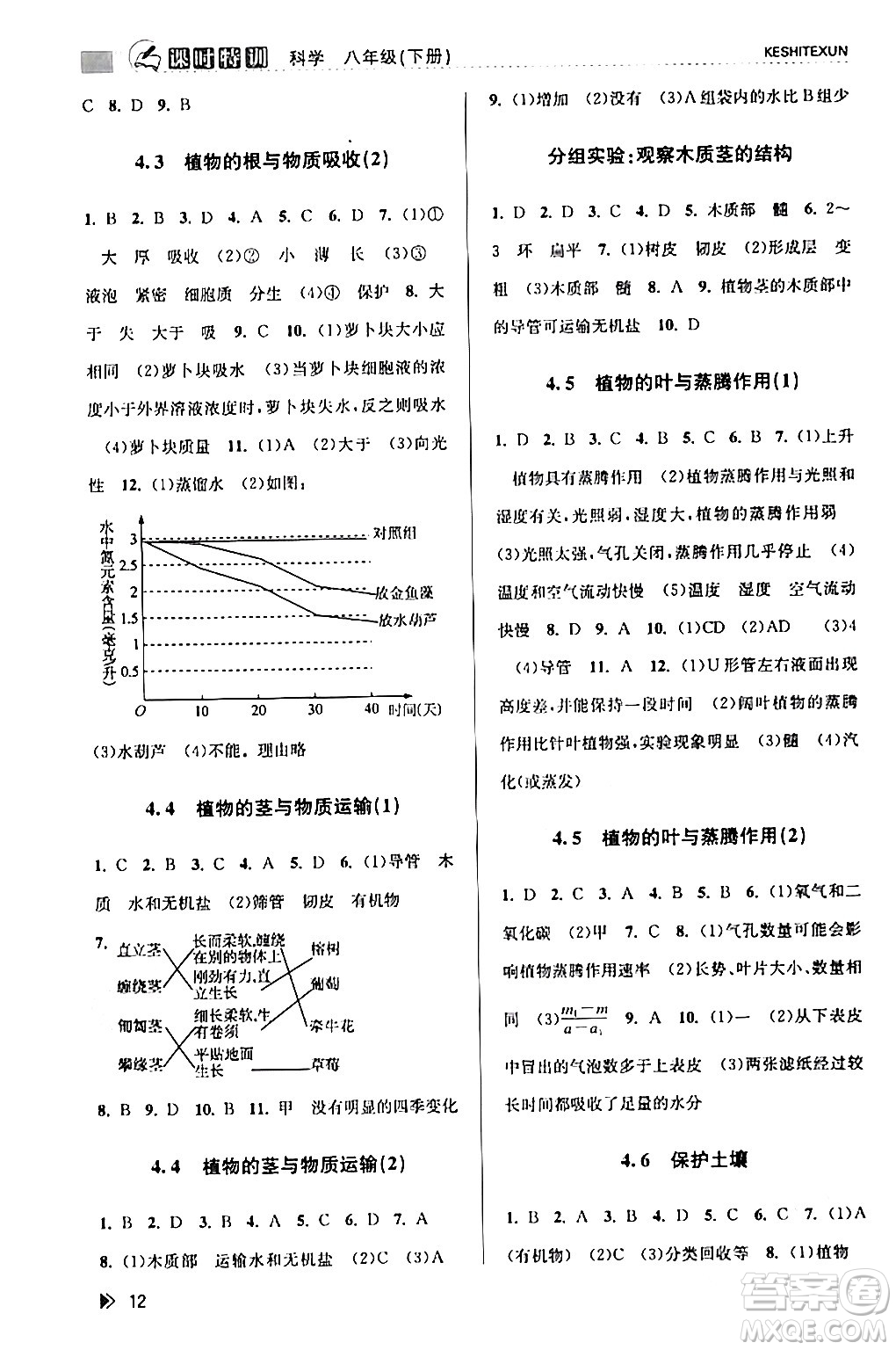 浙江人民出版社2024年春課時(shí)特訓(xùn)八年級(jí)科學(xué)下冊(cè)浙教版答案