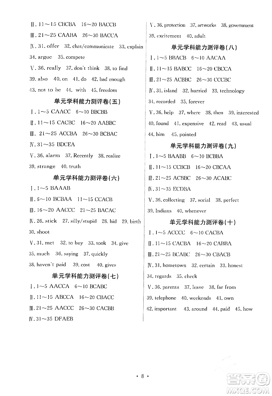 人民教育出版社2024年春能力培養(yǎng)與測(cè)試八年級(jí)英語(yǔ)下冊(cè)人教版湖南專版答案