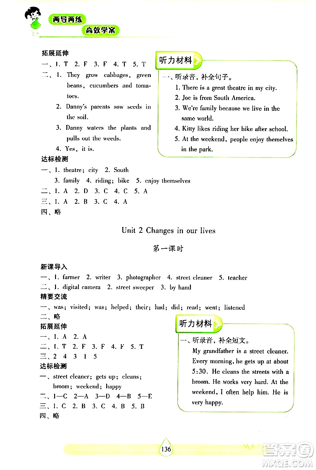 希望出版社2024年春新課標(biāo)兩導(dǎo)兩練高效學(xué)案六年級英語下冊滬教版答案