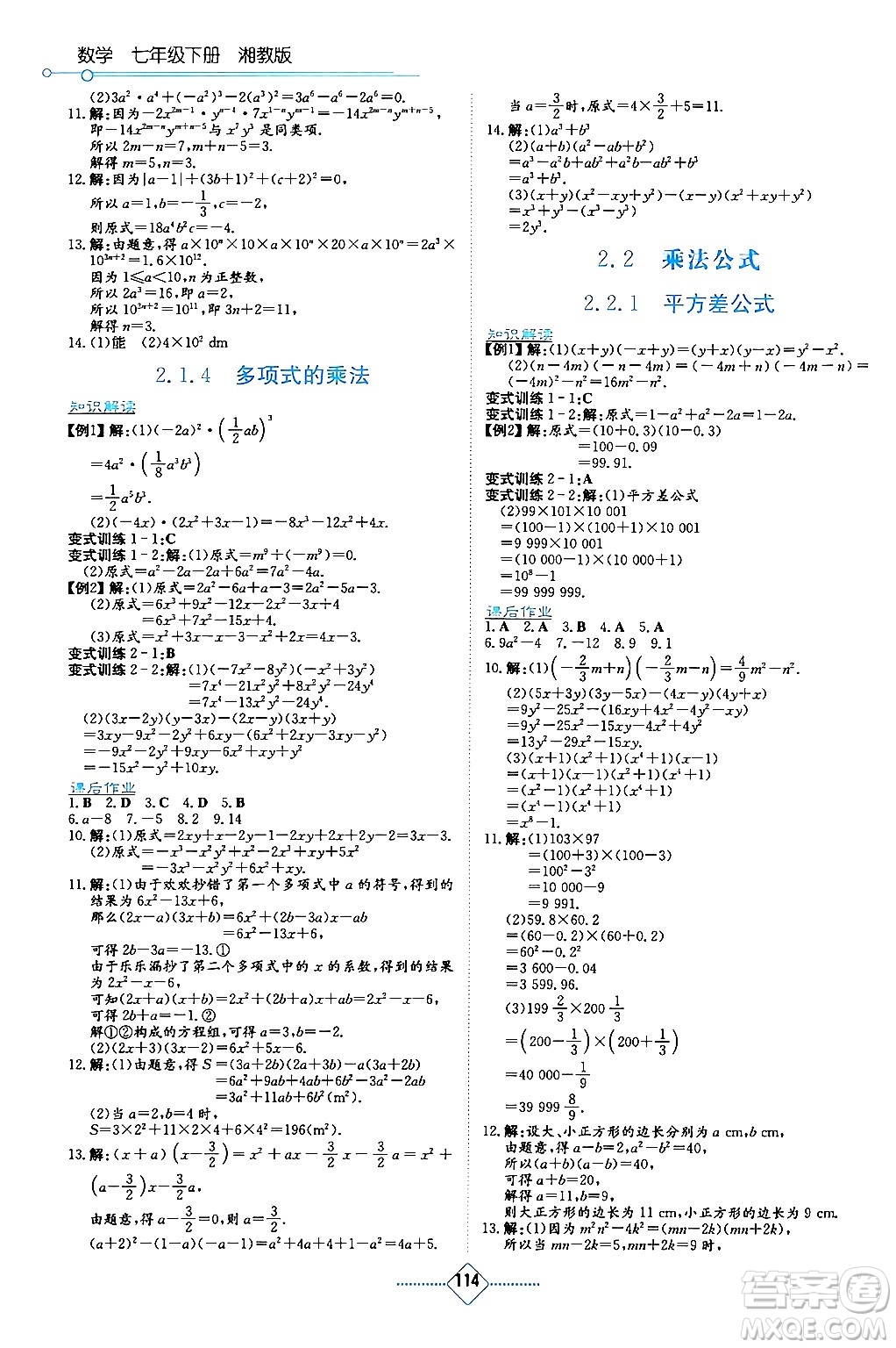湖南教育出版社2024年春學(xué)法大視野七年級(jí)數(shù)學(xué)下冊(cè)湘教版答案
