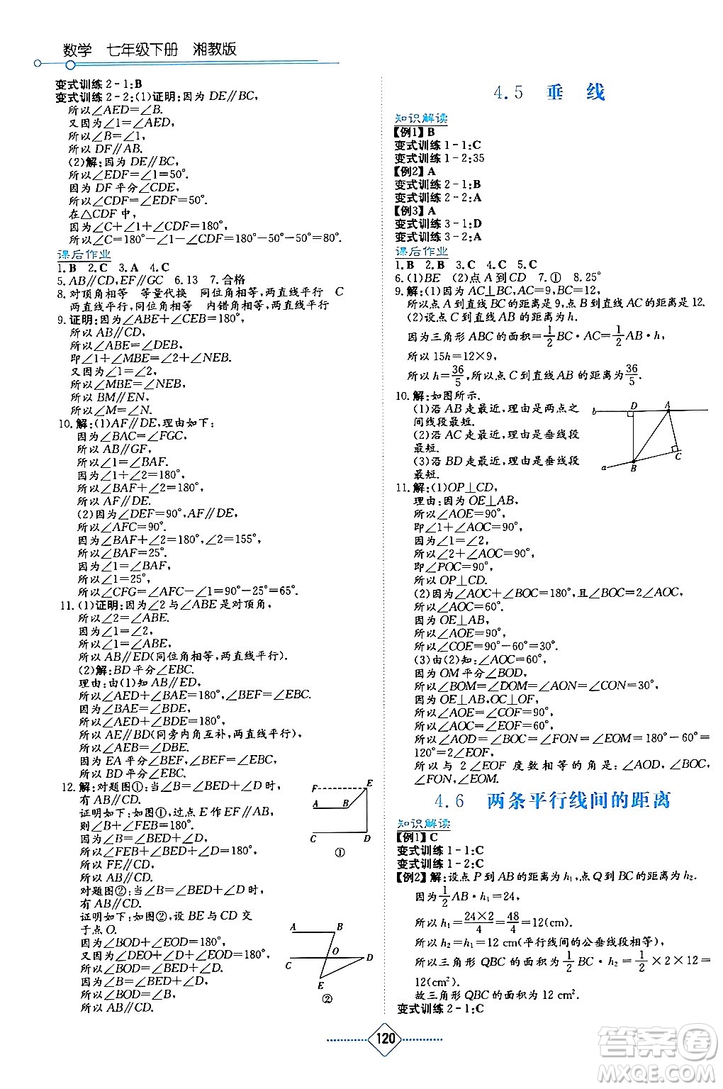 湖南教育出版社2024年春學(xué)法大視野七年級(jí)數(shù)學(xué)下冊(cè)湘教版答案