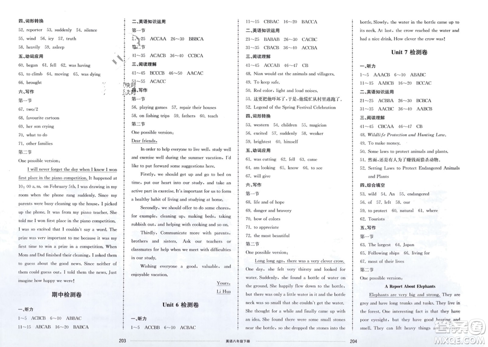 山東科學(xué)技術(shù)出版社2024年春同步練習(xí)冊(cè)配套單元檢測(cè)卷八年級(jí)英語(yǔ)下冊(cè)通用版參考答案