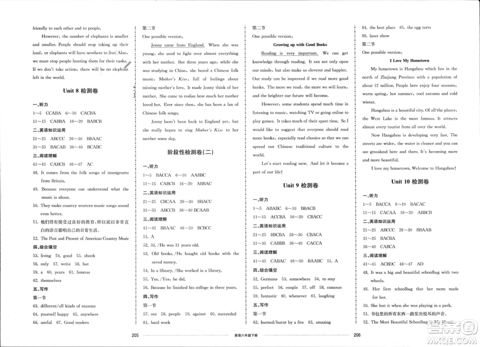 山東科學(xué)技術(shù)出版社2024年春同步練習(xí)冊(cè)配套單元檢測(cè)卷八年級(jí)英語(yǔ)下冊(cè)通用版參考答案