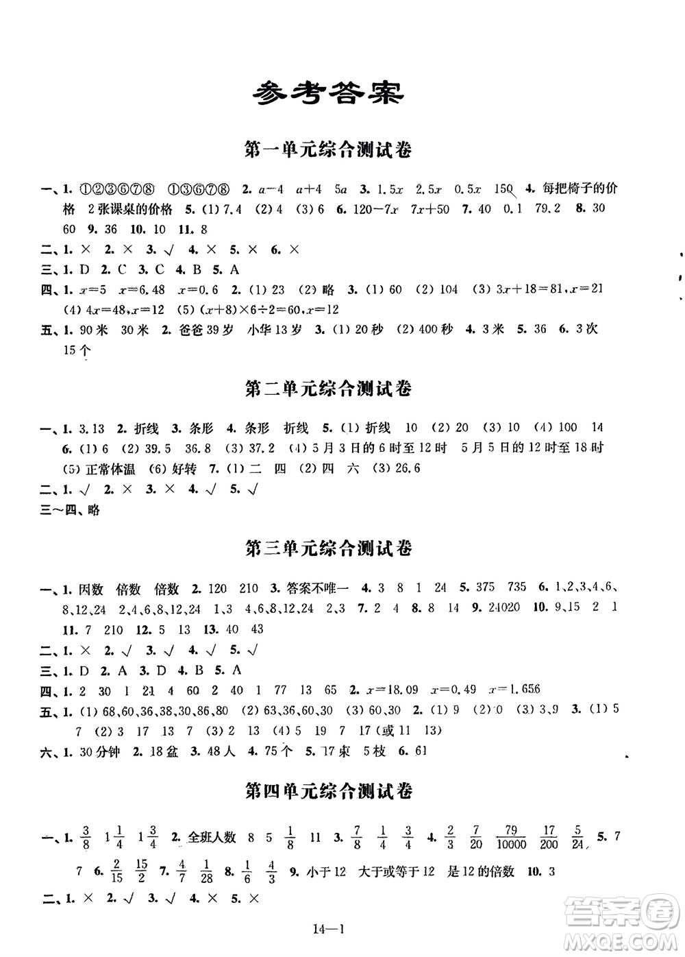 江蘇鳳凰科學(xué)技術(shù)出版社2024年春同步練習(xí)配套試卷五年級數(shù)學(xué)下冊通用版參考答案