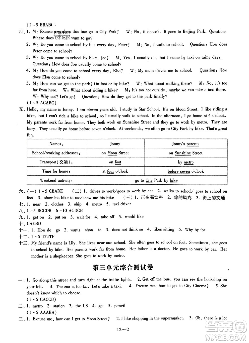 江蘇鳳凰科學技術出版社2024年春同步練習配套試卷五年級英語下冊通用版參考答案
