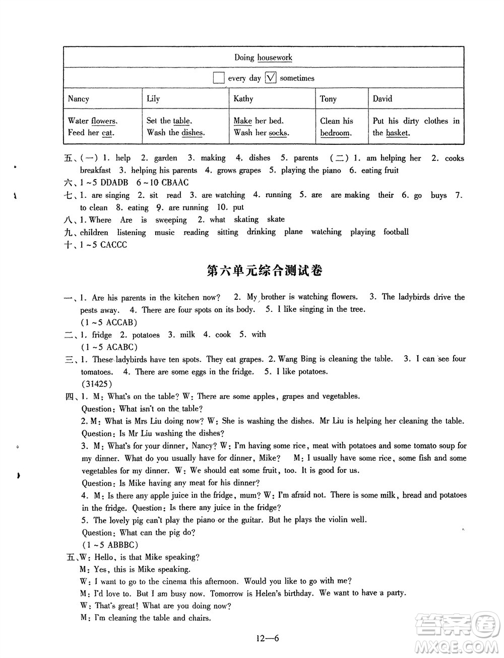 江蘇鳳凰科學技術出版社2024年春同步練習配套試卷五年級英語下冊通用版參考答案