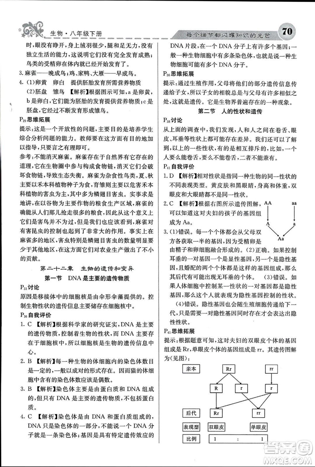 四川大學(xué)出版社2024年春課堂點(diǎn)睛八年級(jí)生物下冊(cè)蘇教版參考答案