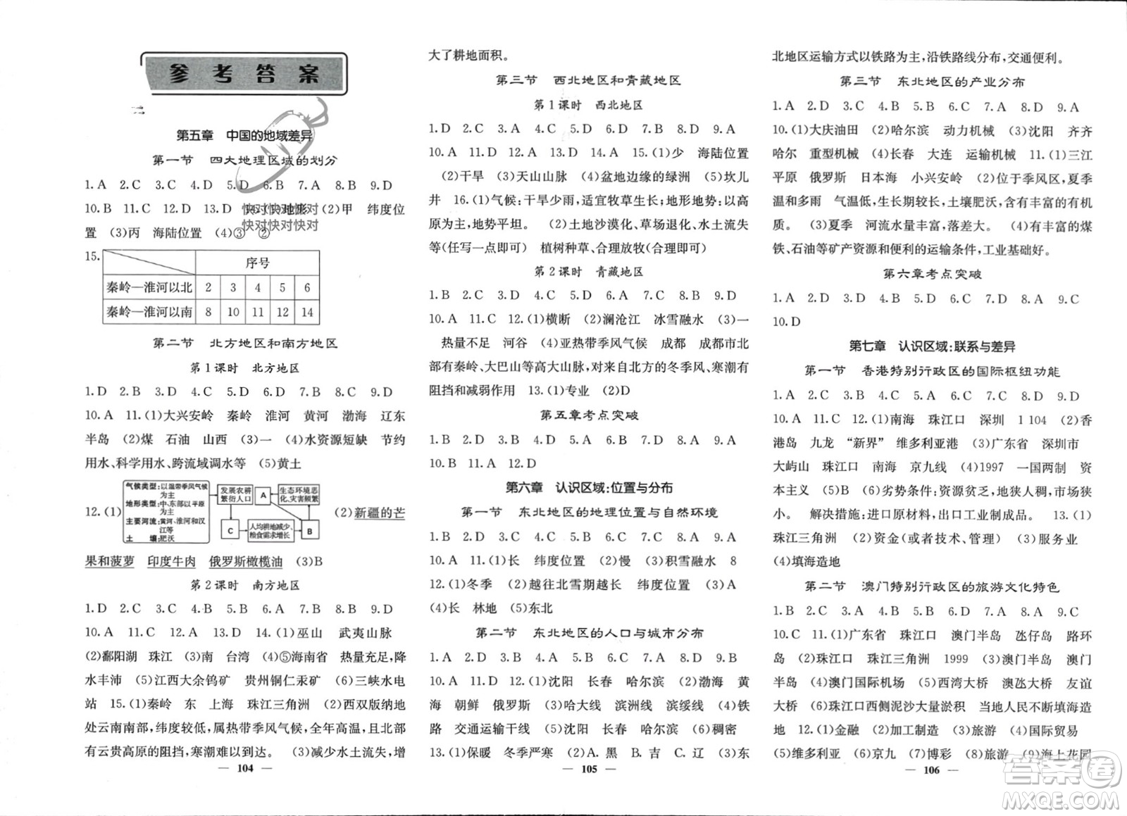 中華地圖學社2024年春課堂點睛八年級地理下冊湘教版參考答案
