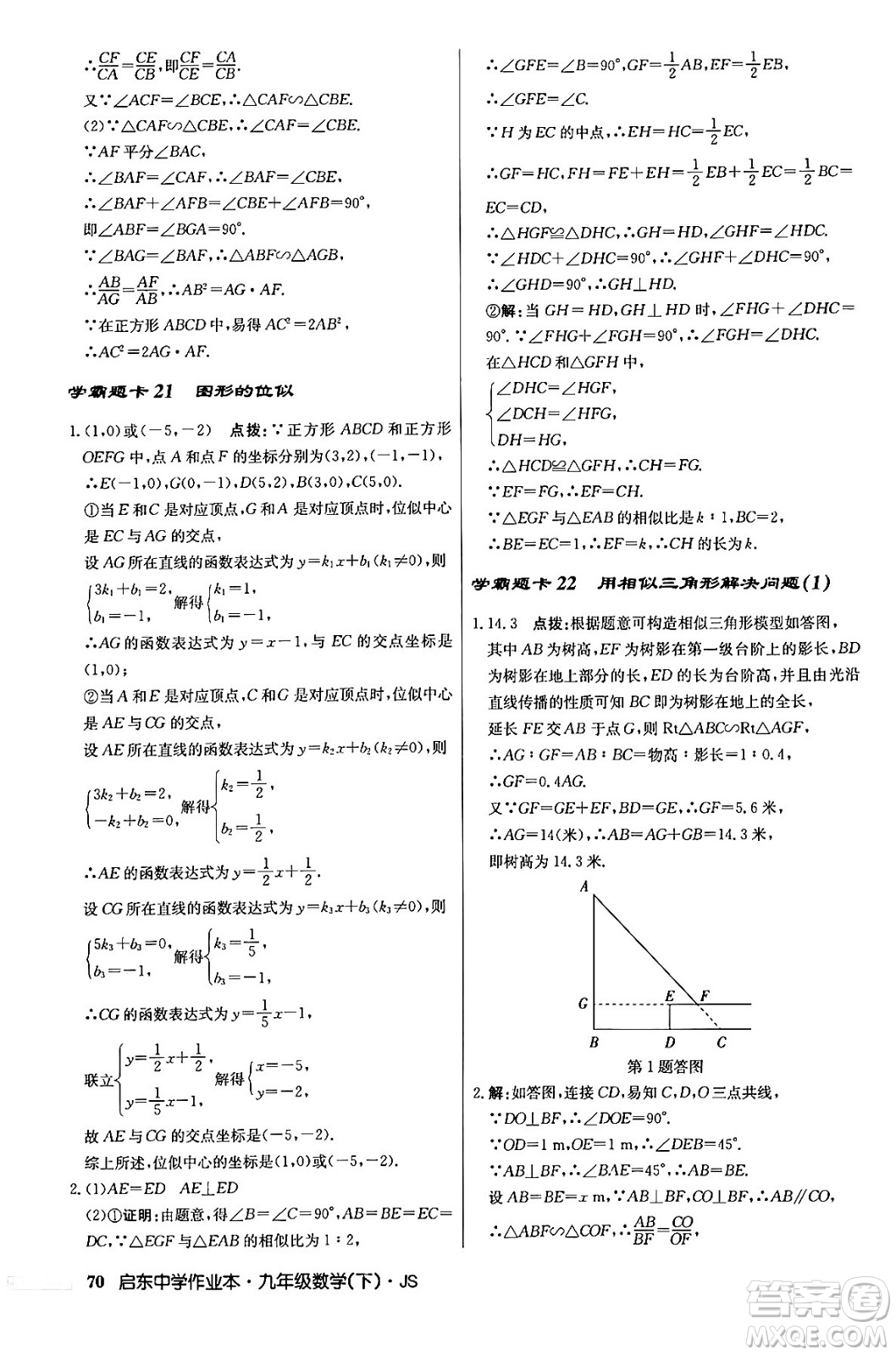 龍門書局2024年春?jiǎn)|中學(xué)作業(yè)本九年級(jí)數(shù)學(xué)下冊(cè)江蘇版答案