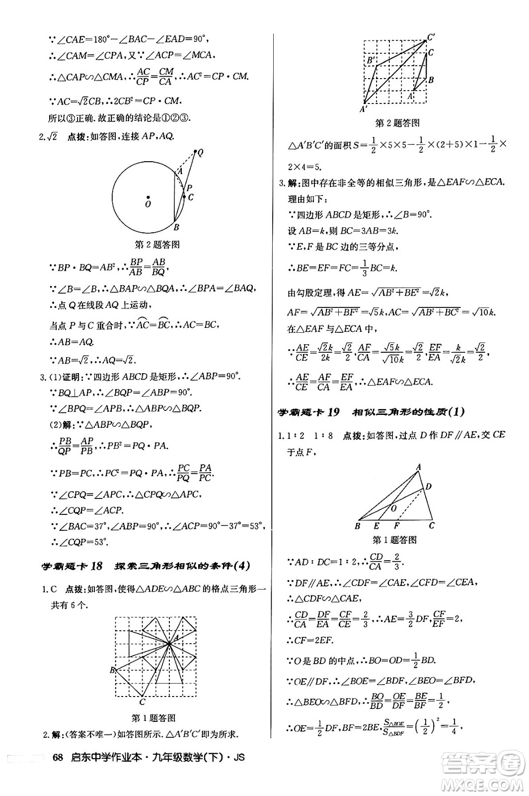 龍門書局2024年春?jiǎn)|中學(xué)作業(yè)本九年級(jí)數(shù)學(xué)下冊(cè)江蘇版答案