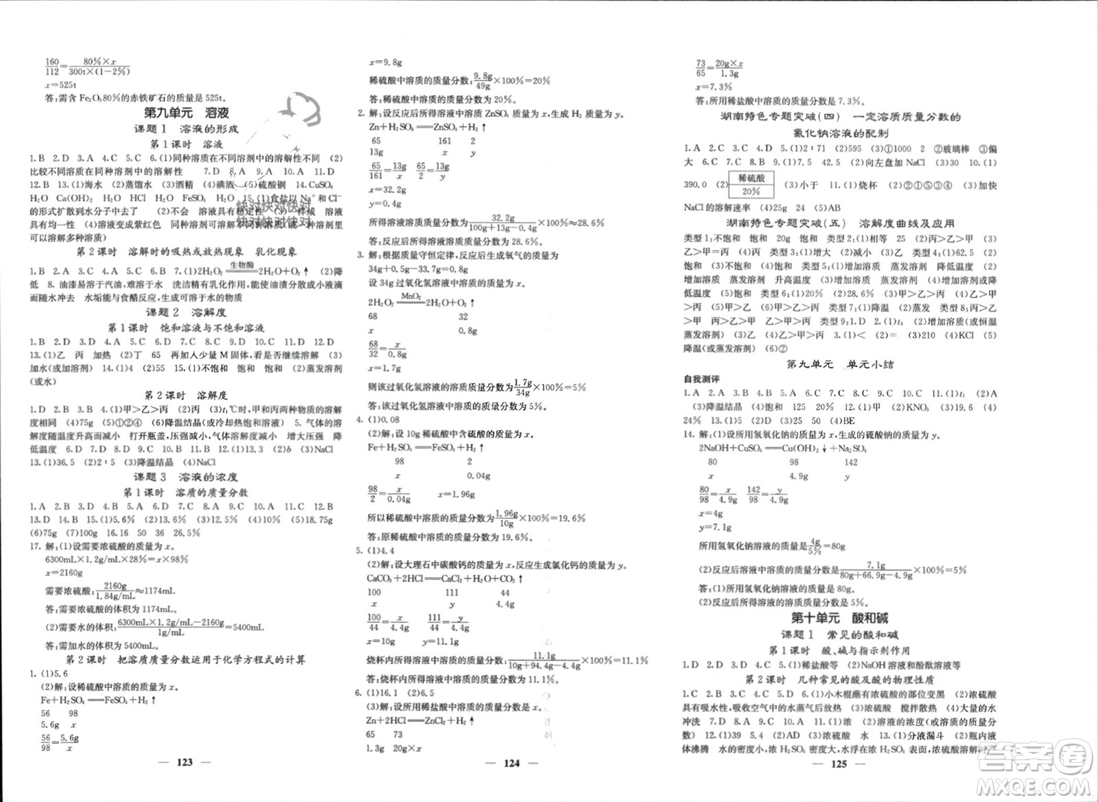 四川大學(xué)出版社2024年春課堂點(diǎn)睛九年級(jí)化學(xué)下冊(cè)人教版湖南專版參考答案
