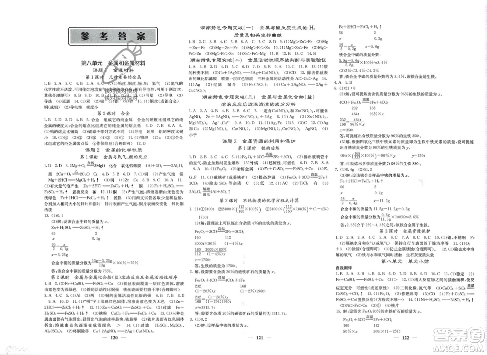 四川大學(xué)出版社2024年春課堂點(diǎn)睛九年級(jí)化學(xué)下冊(cè)人教版湖南專版參考答案