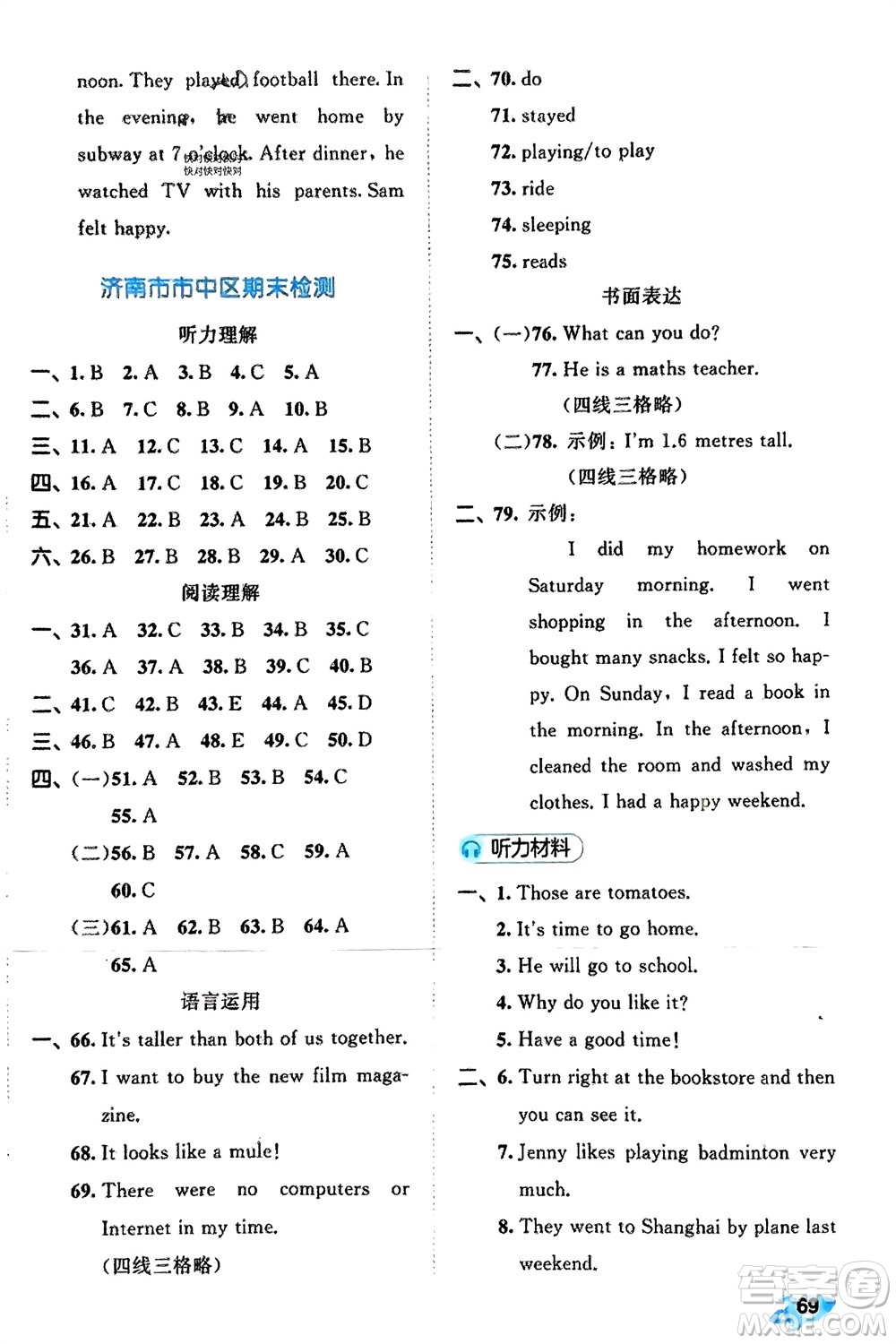 西安出版社2024春季53全優(yōu)卷六年級(jí)英語下冊(cè)人教PEP版參考答案
