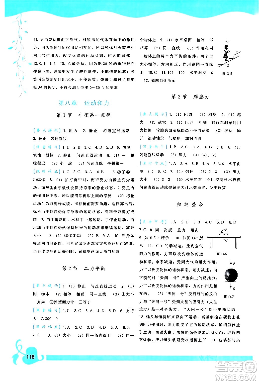 福建人民出版社2024年春頂尖課課練八年級物理下冊人教版答案