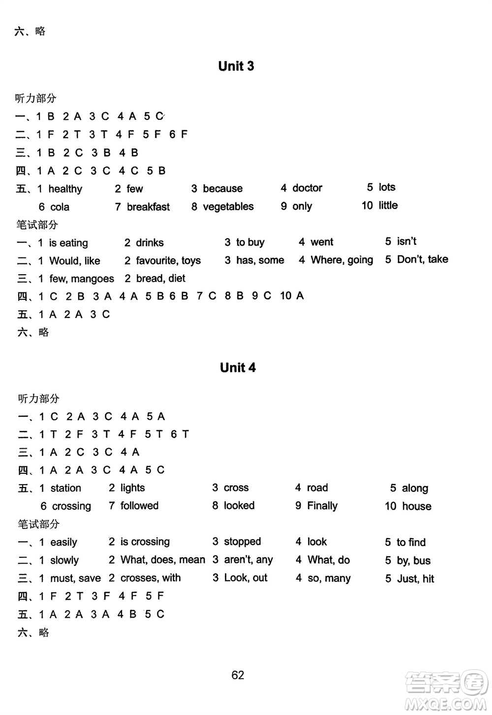 譯林出版社2024年春練習(xí)與測(cè)試小學(xué)英語(yǔ)活頁(yè)卷六年級(jí)下冊(cè)譯林版參考答案