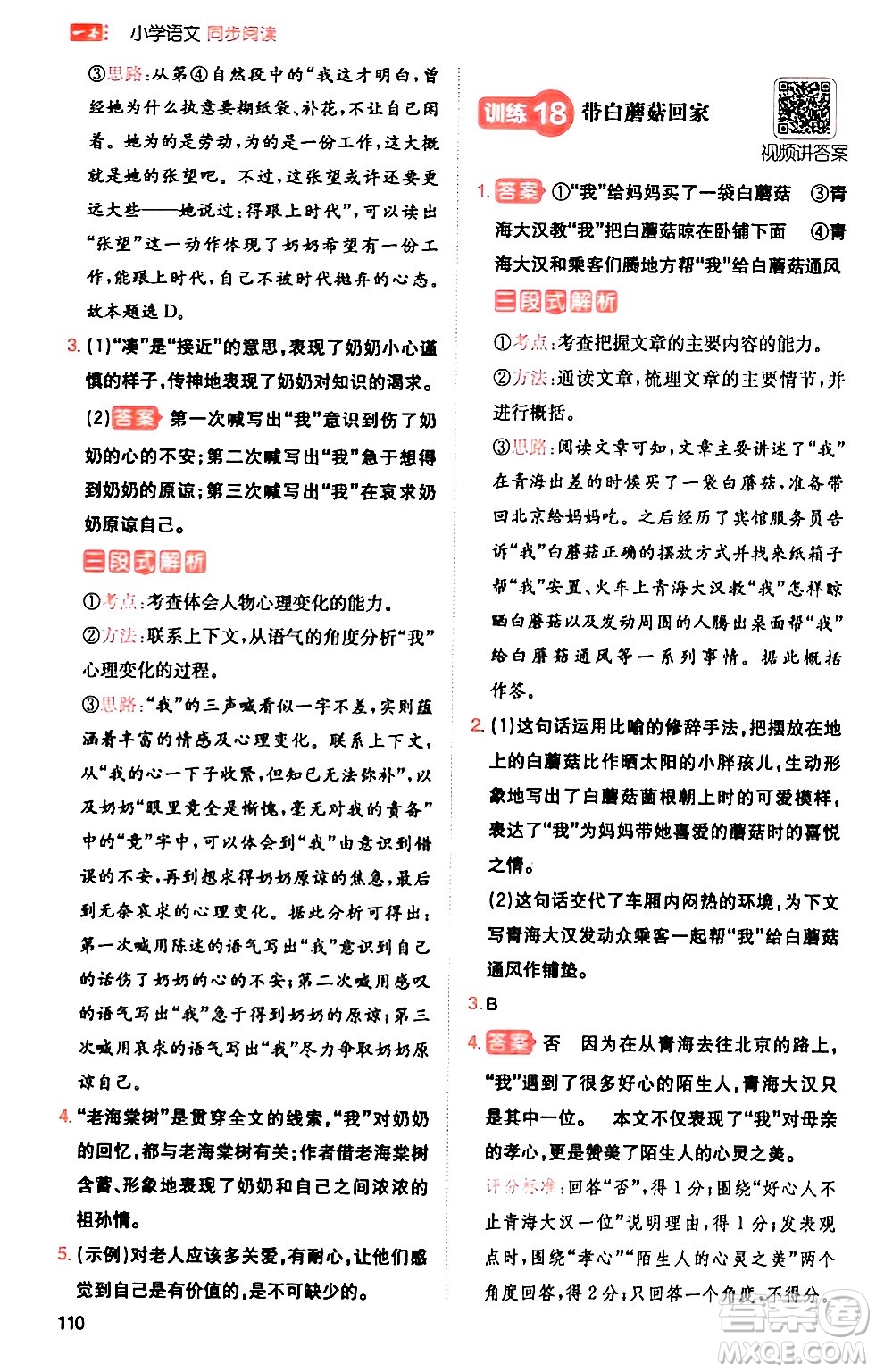 湖南教育出版社2024年春一本閱讀題小學(xué)語文同步閱讀六年級語文下冊通用版答案